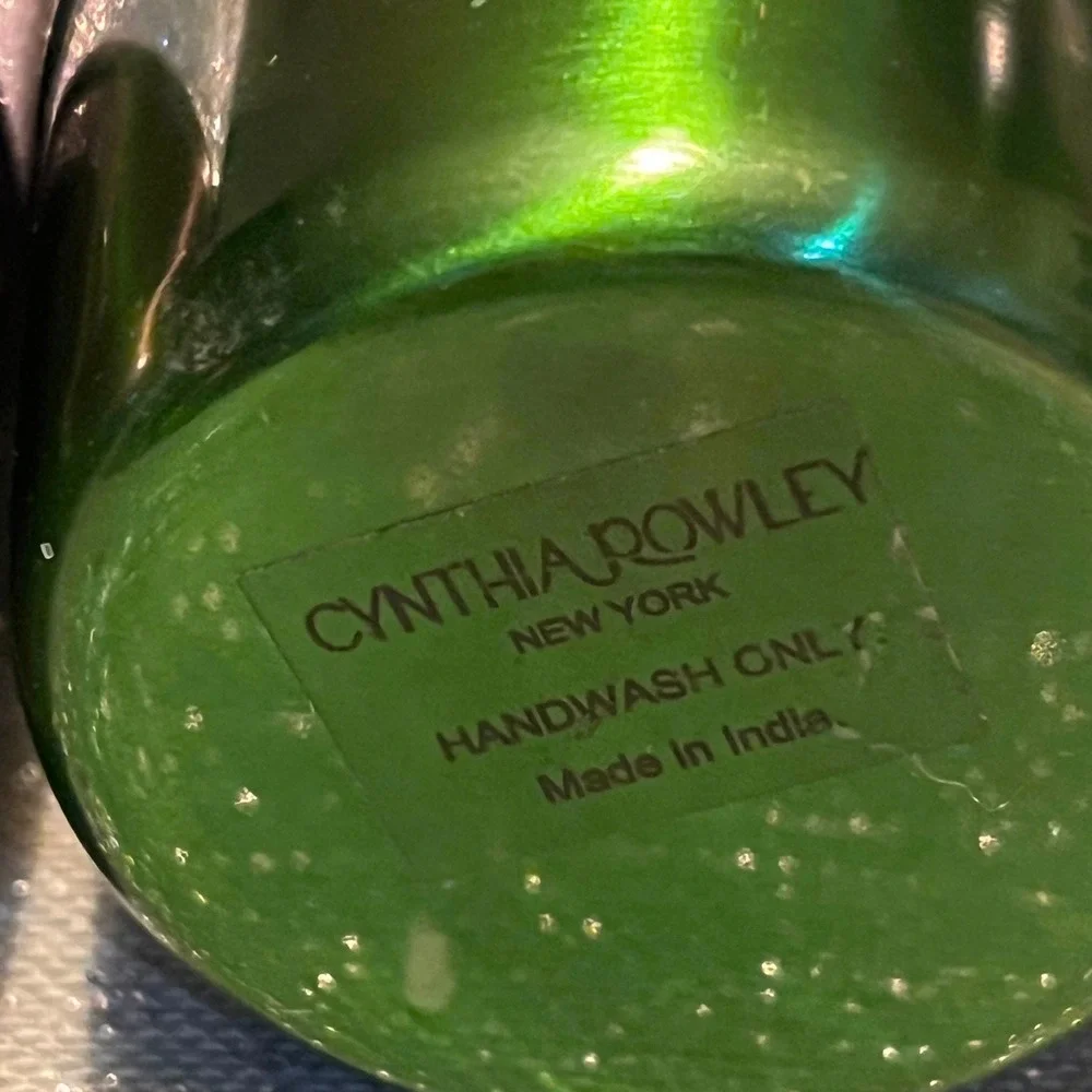 Cynthia Rowley Set of 2 Cocktail Shakers Green Bronze Glitter Band